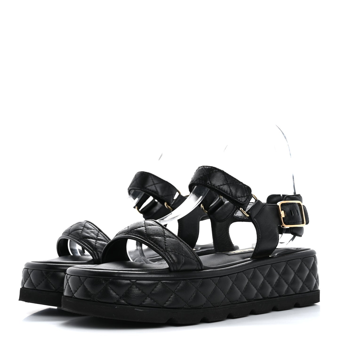 Lambskin Quilted Platform Sandals 37 Black