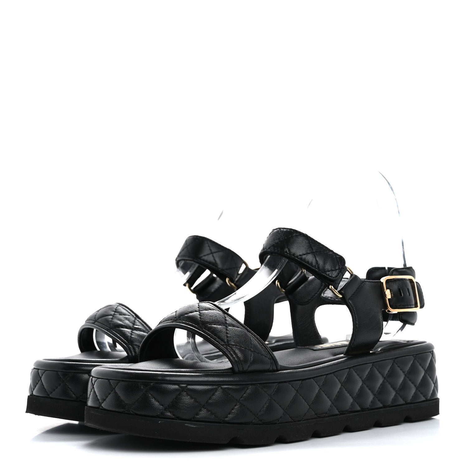 Chanel Lambskin Quilted Platform Sandals 37 Black 4 of 14