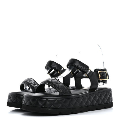 Chanel Lambskin Quilted Platform Sandals 37 Black 4 of 14
