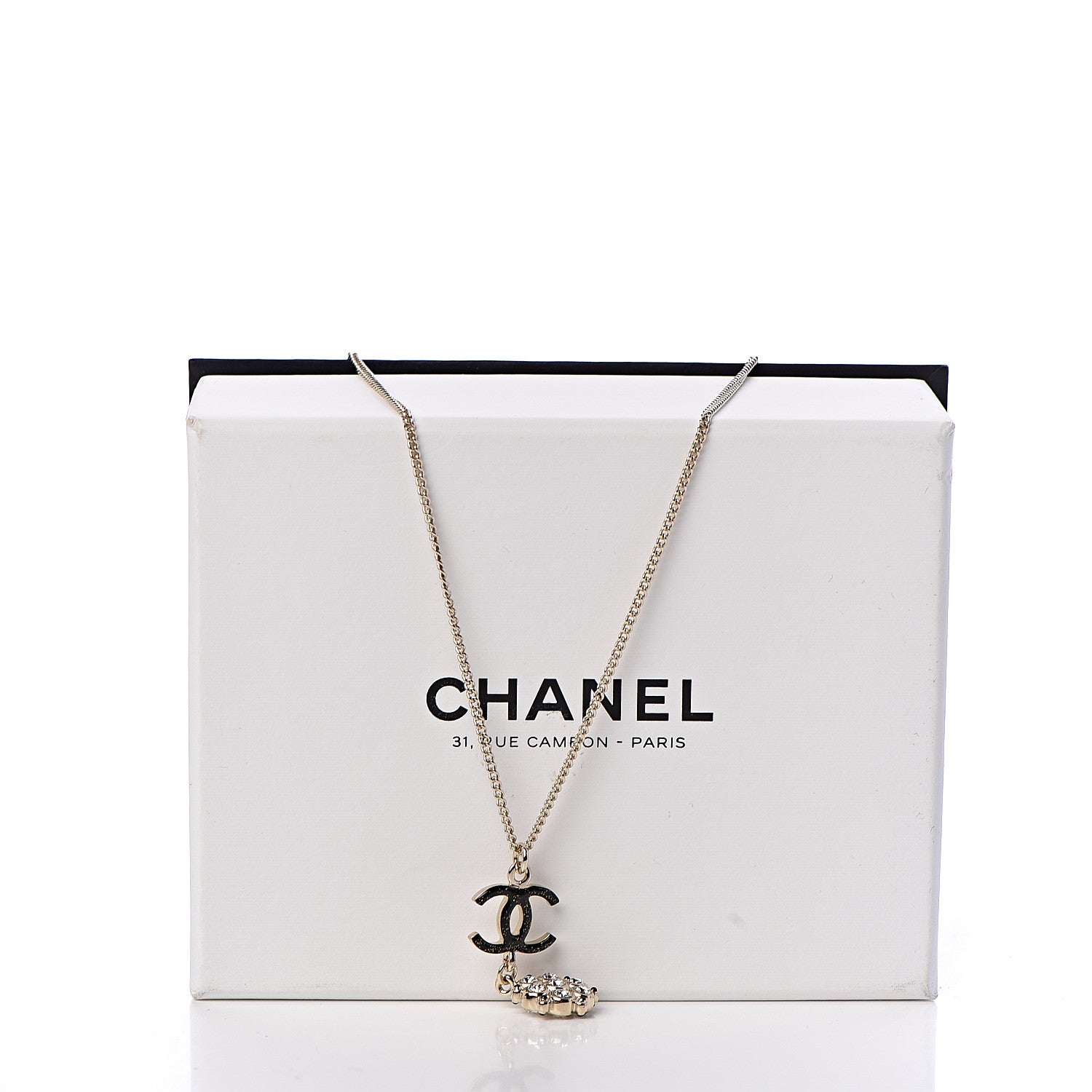 Chanel Crystal Resin CC Drop Pendant Necklace Gold 6 of 6