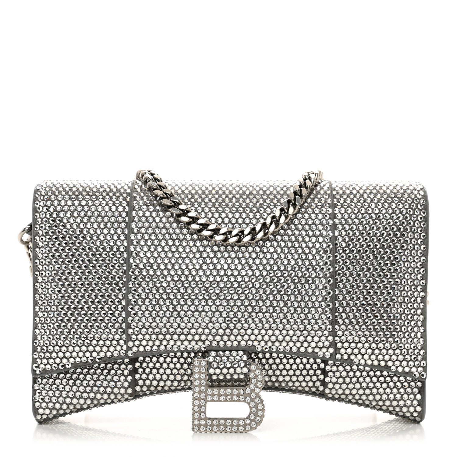 Balenciaga Strass Suede Hourglass Chain Bag Smoke Grey Crystal 1 of 10