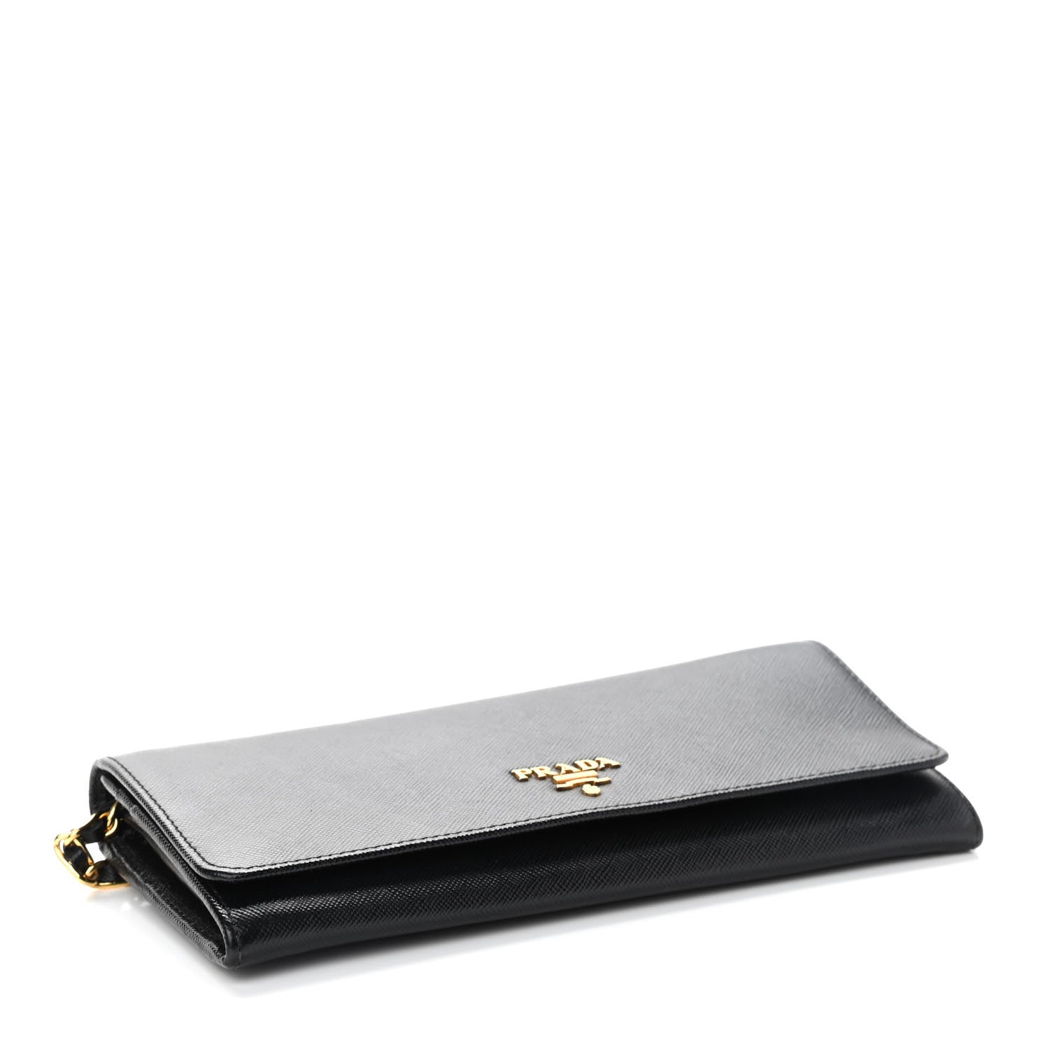 Prada Saffiano Metal Oro Chain Wallet Black 3 of 8