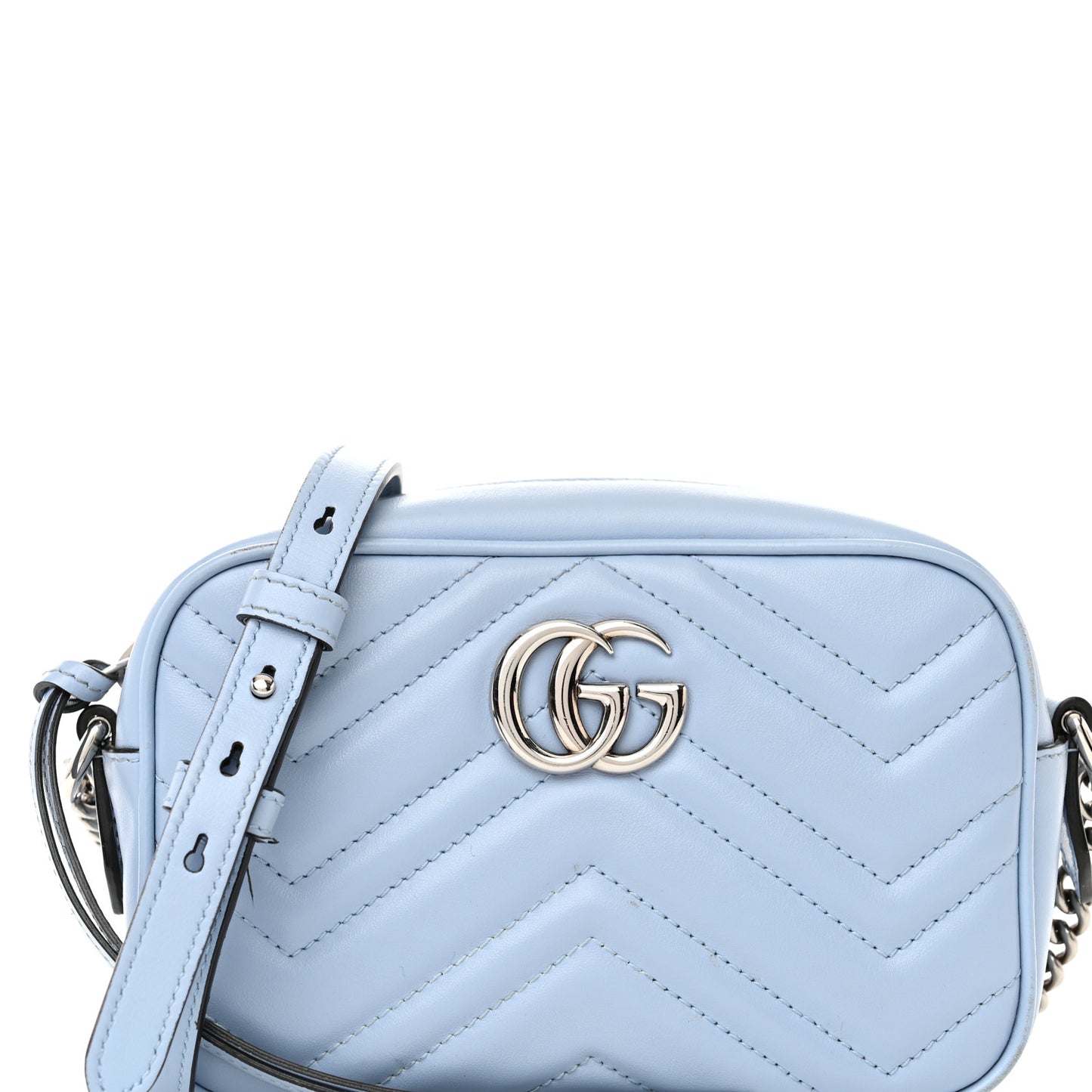 Calfskin Matelasse Mini GG Marmont Chain Shoulder Bag Porcelain Light Blue