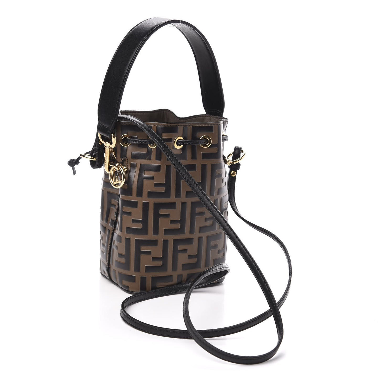 Vitello Liberty F is Fendi Bi-Color FF 1974 Embossed Mini Mon Tresor Bucket Bag Maya Black