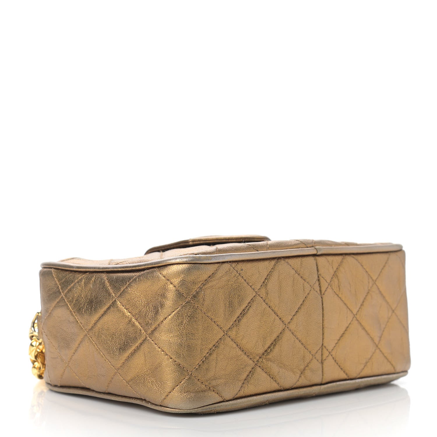 Chanel Metallic Lambskin Quilted Tassel Camera Case Gold 3 of 9