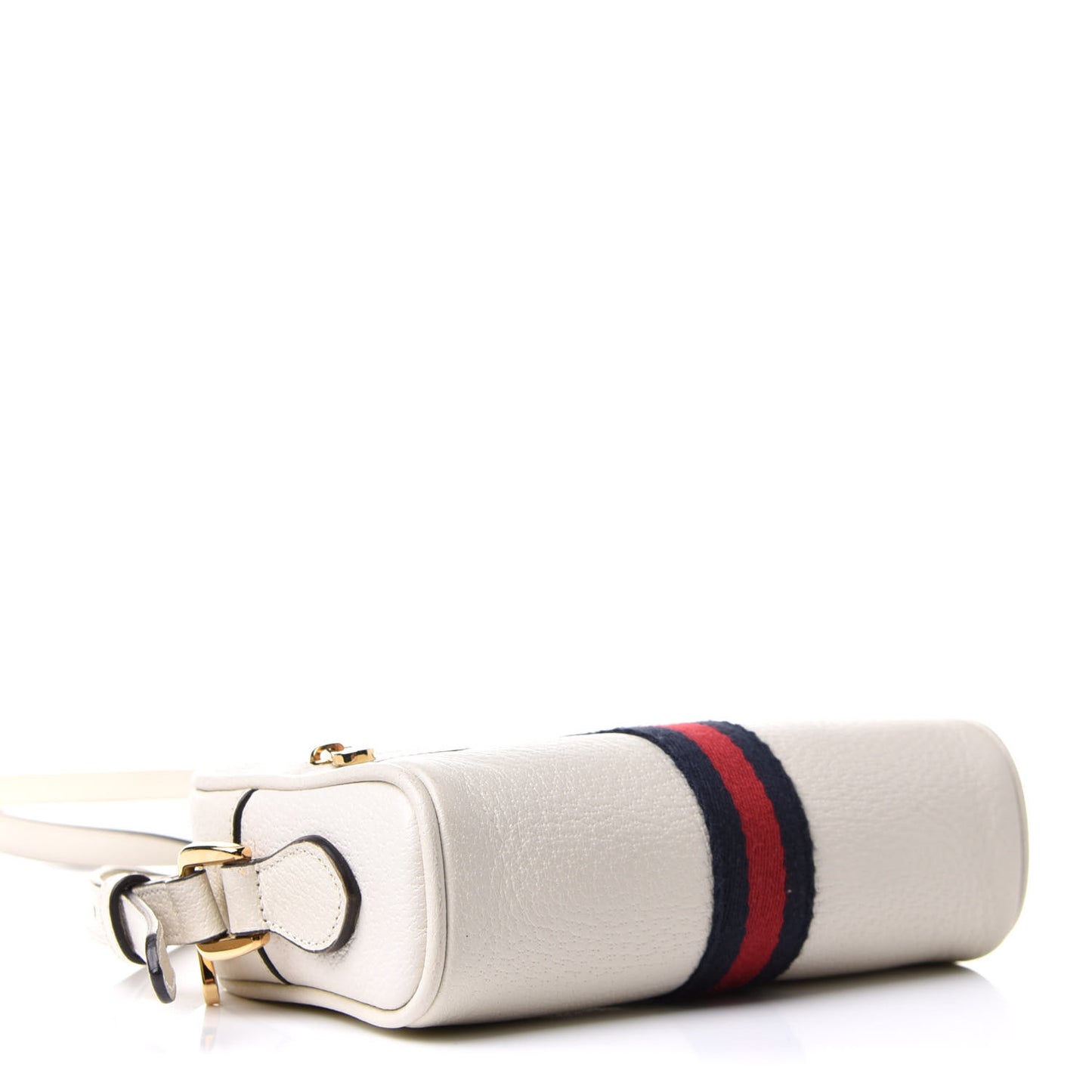 Textured Dollar Calfskin Web Mini Ophidia Shoulder Bag Mystic White