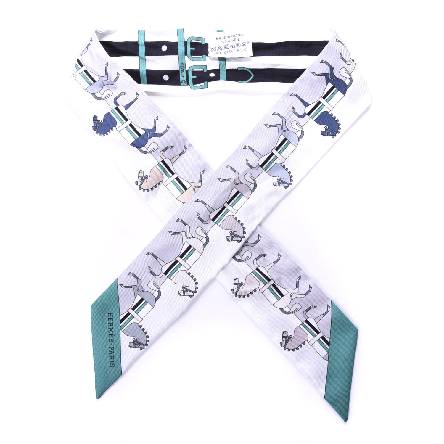 Hermes Silk Rocabar Twilly White Gris Perle Menthe 1 of 3