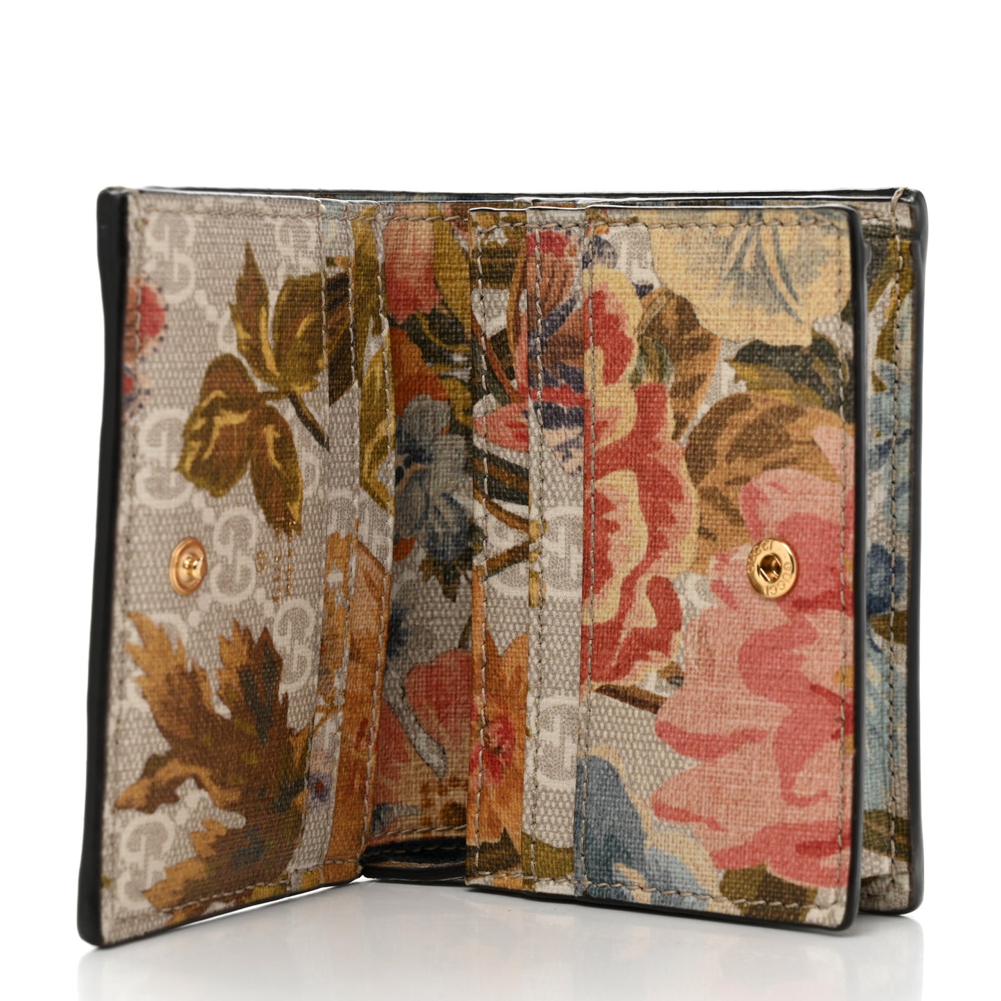 GG Supreme Monogram Water Flora Web Ophidia Card Case Beige White Multicolor