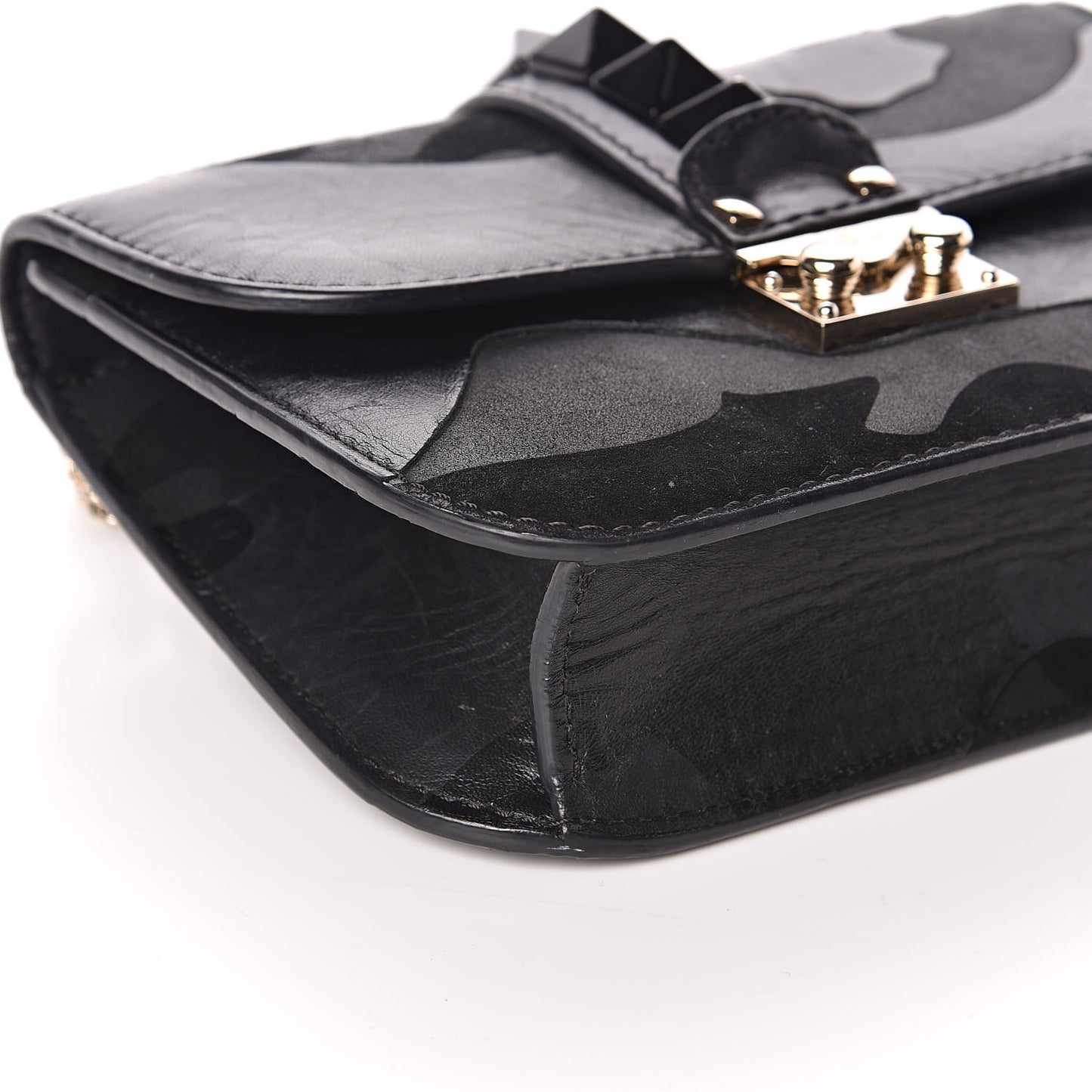 Nappa Camouflage Small Glam Lock Rockstud Flap Black