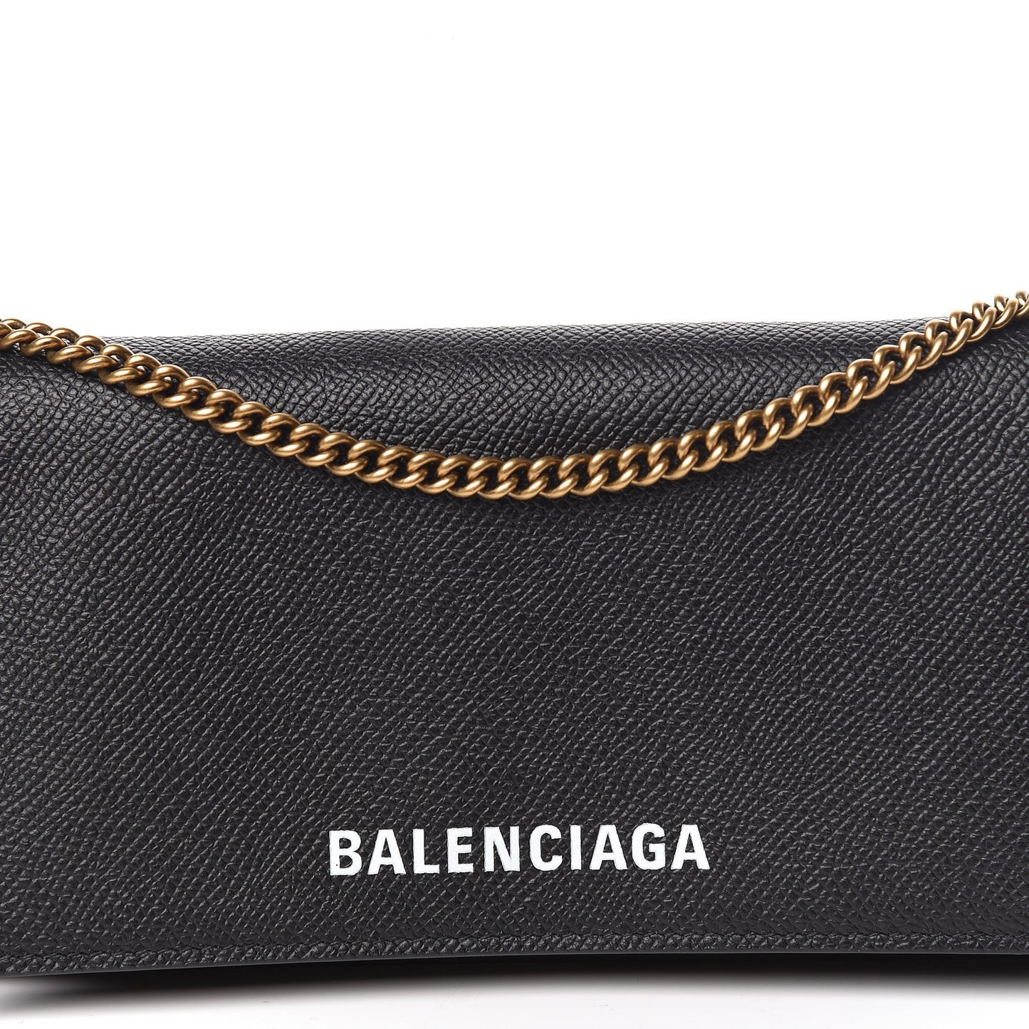 Signature Grained Calfskin Logo Ville Wallet on Chain Black