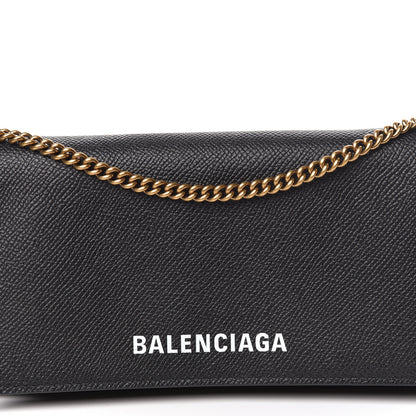 Balenciaga Signature Grained Calfskin Logo Ville Wallet on Chain Black 10 of 11