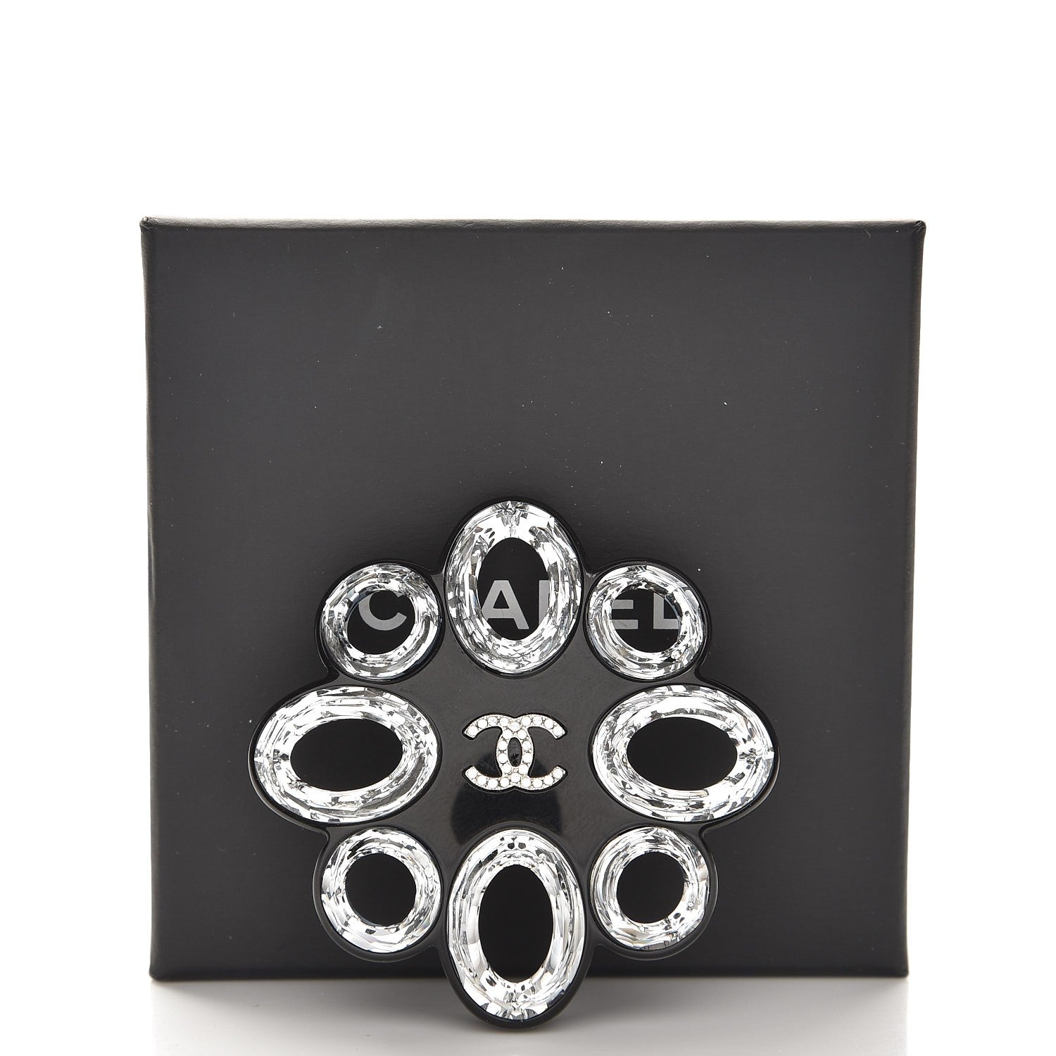 Chanel Resin Crystal CC Logo Brooch Black 5 of 5
