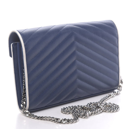Saint Laurent Grain De Poudre Matelasse Monogram Chain Wallet Denim Bianco Ottico 3 of 14