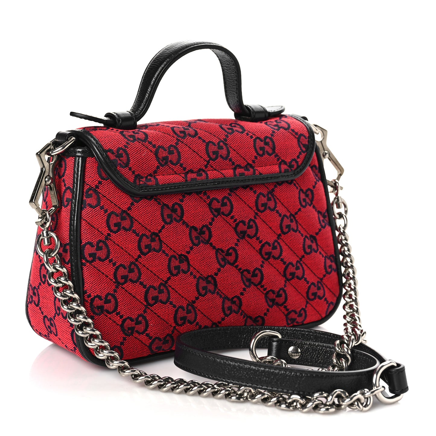 Monogram Multicolor Matelasse Diagonal Mini GG Marmont Top Handle Shoulder Bag Red Blue