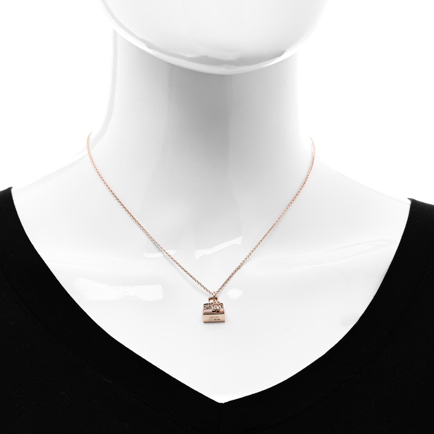 Hermes 18K Rose Gold Diamond Kelly Pendant Necklace 2 of 5