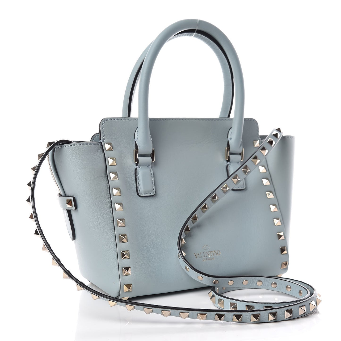 Vitello Mini Rockstud Double Handle Tote Sky Sorbet