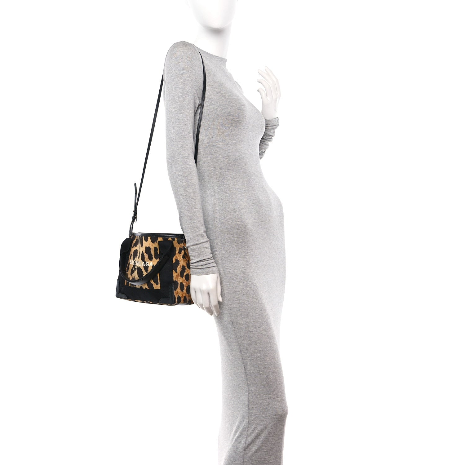 Balenciaga Cotton Canvas Satin Calfskin Leopard Print Navy Cabas XS Beige Black 2 of 12
