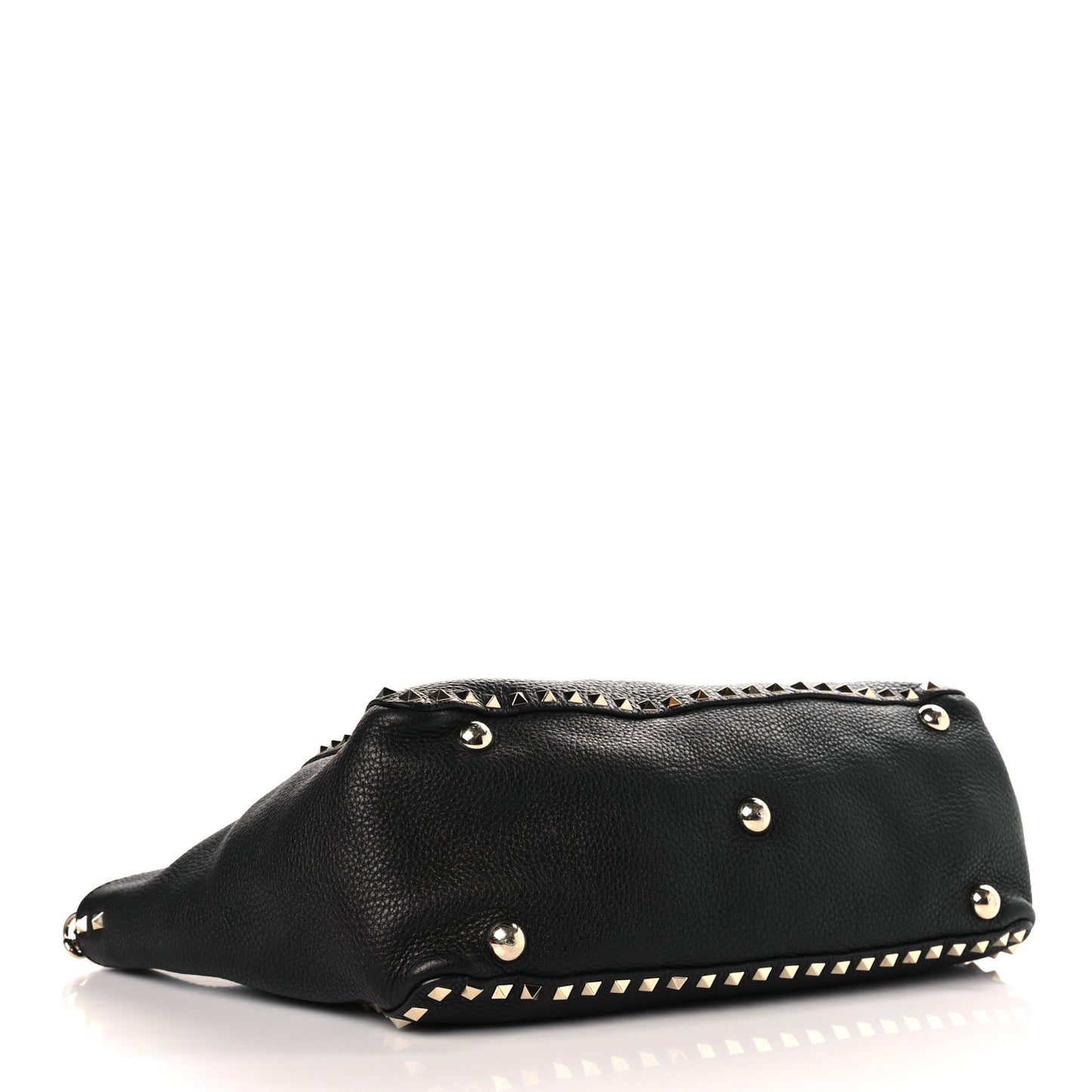 Pebbled Calfskin Medium Rockstud Tote Black