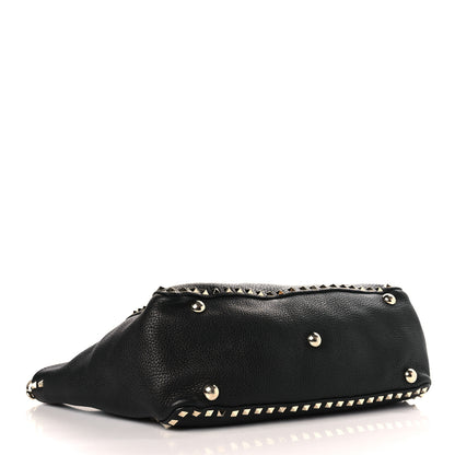 Valentino Garavani Pebbled Calfskin Medium Rockstud Tote Black 4 of 8
