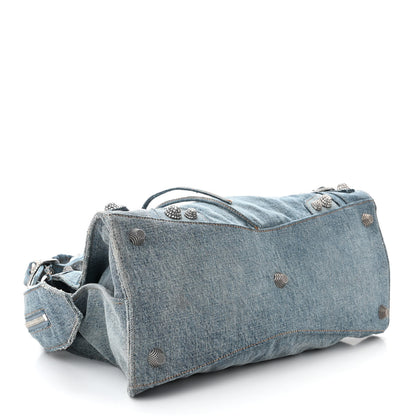 Balenciaga Washed Frayed Denim Crystal Neo Cagole City Handbag Blue 4 of 11