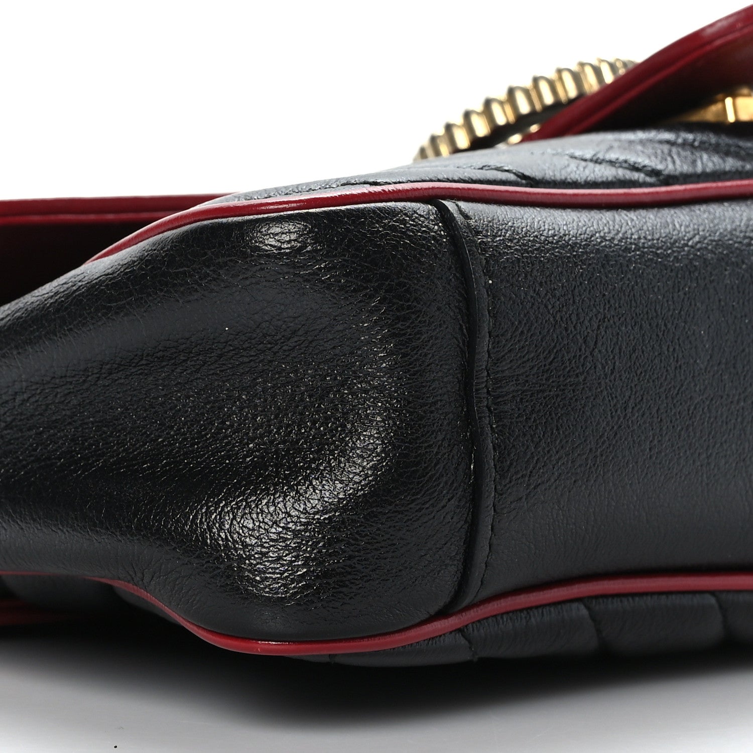 Gucci Vintage Effect Calfskin Matelasse Diagonal Small Torchon GG Marmont Shoulder Bag Black Romantic Cherry 8 of 9