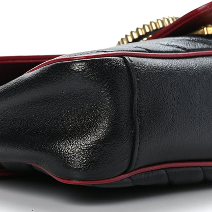 Gucci Vintage Effect Calfskin Matelasse Diagonal Small Torchon GG Marmont Shoulder Bag Black Romantic Cherry 8 of 9