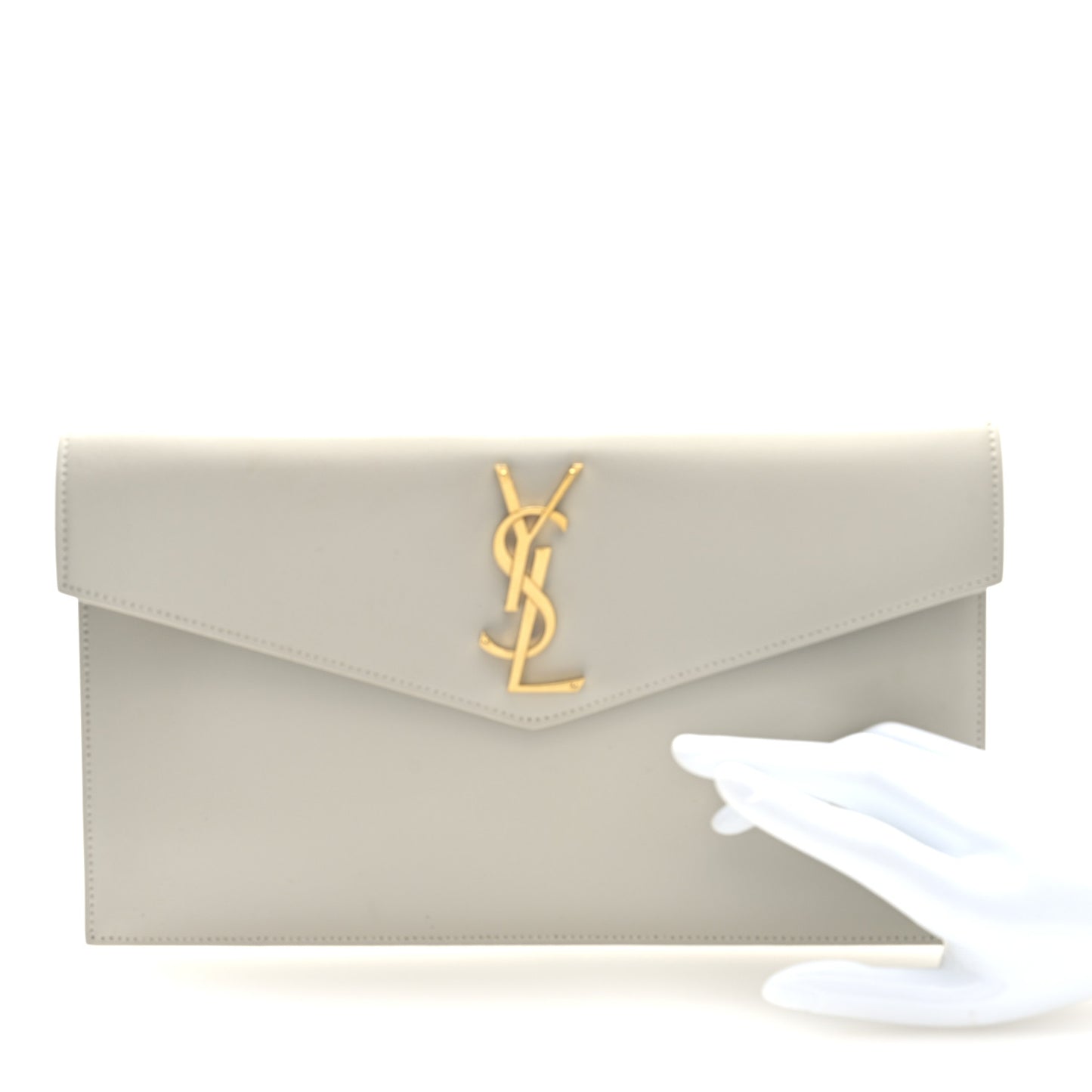 Smooth Shiny Calfskin Uptown Pouch Crema Soft