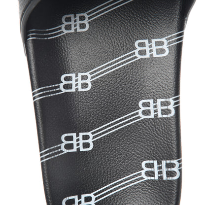 Balenciaga Rubber License Logo Print Mens Pool Slide Sandals 41 Black White 6 of 9