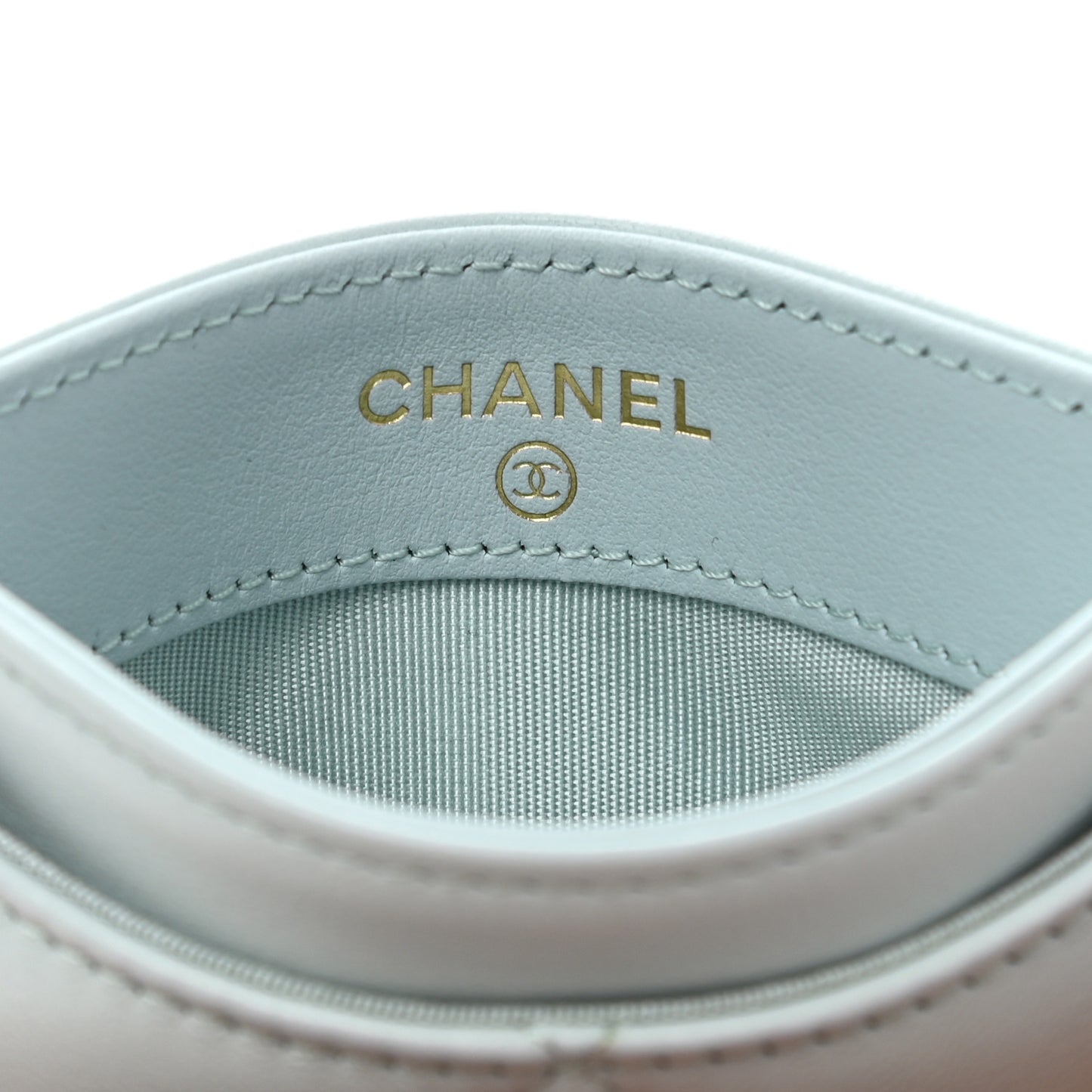 Lambskin Quilted Chanel 19 Card Holder Light Blue