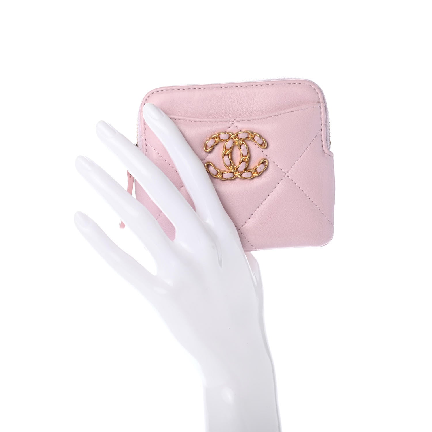 Chanel Quilted Chanel 19 Zip Card Holder Wallet Light Pink 2 of 9