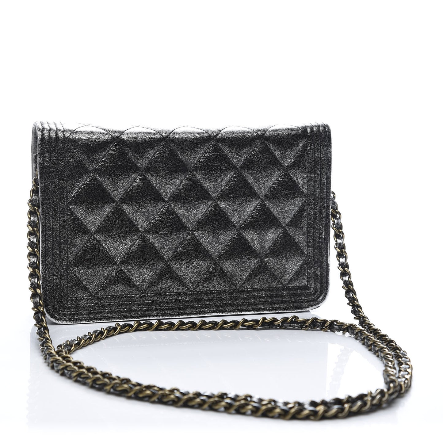 Metallic Calfskin Quilted Boy Wallet On Chain WOC Charcoal