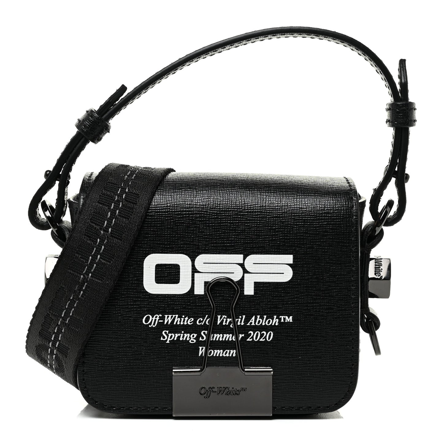 Saffiano Logo Baby Flap Bag Black White