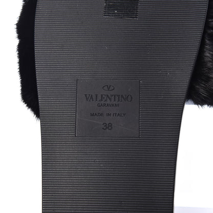 Valentino Garavani Mink Fur Rockstud Slide Sandals 38 Black 6 of 8