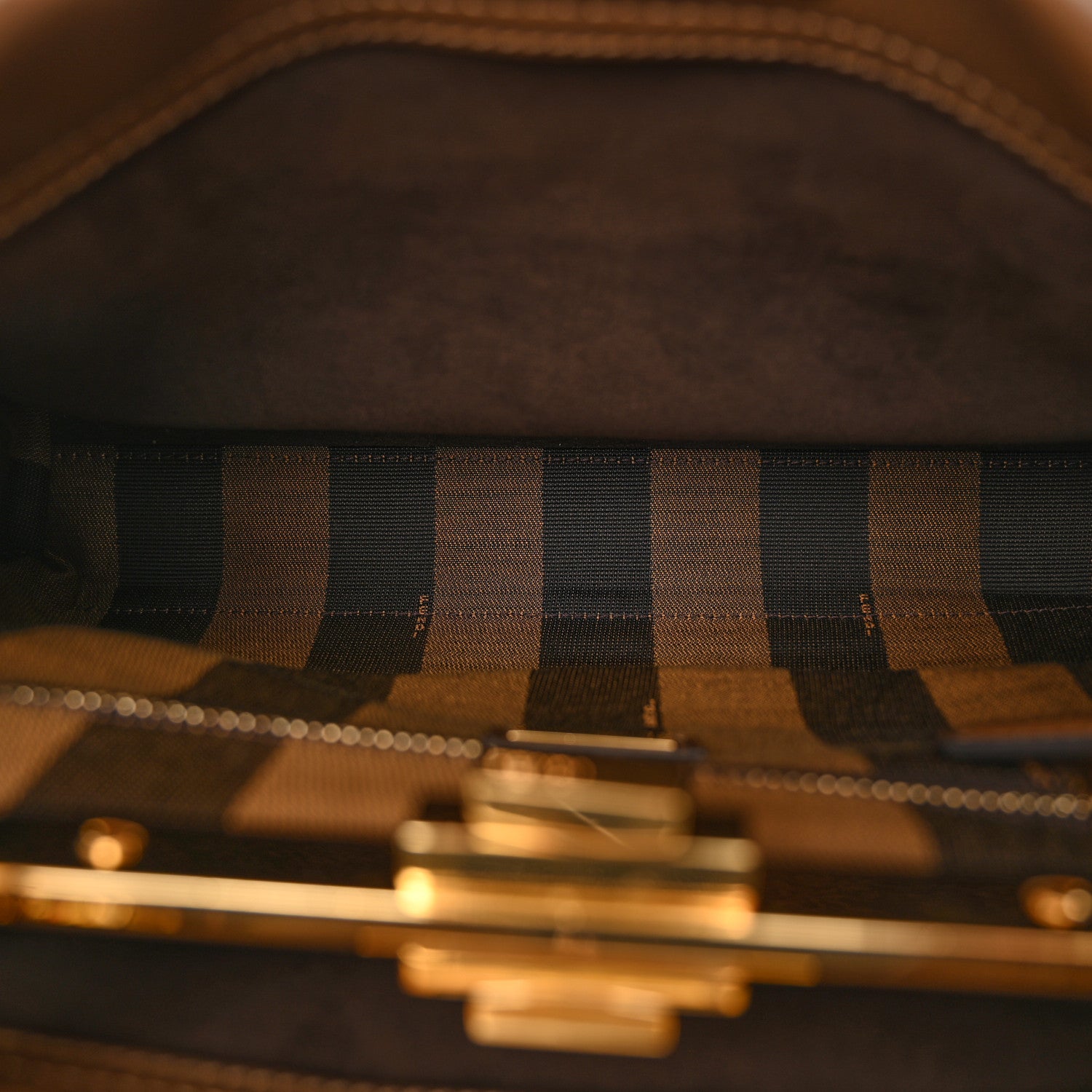 Fendi Vitello Seta Fabric Jacquard Pequin Medium Peekaboo Iconic Satchel Foresta Tobacco 4 of 11