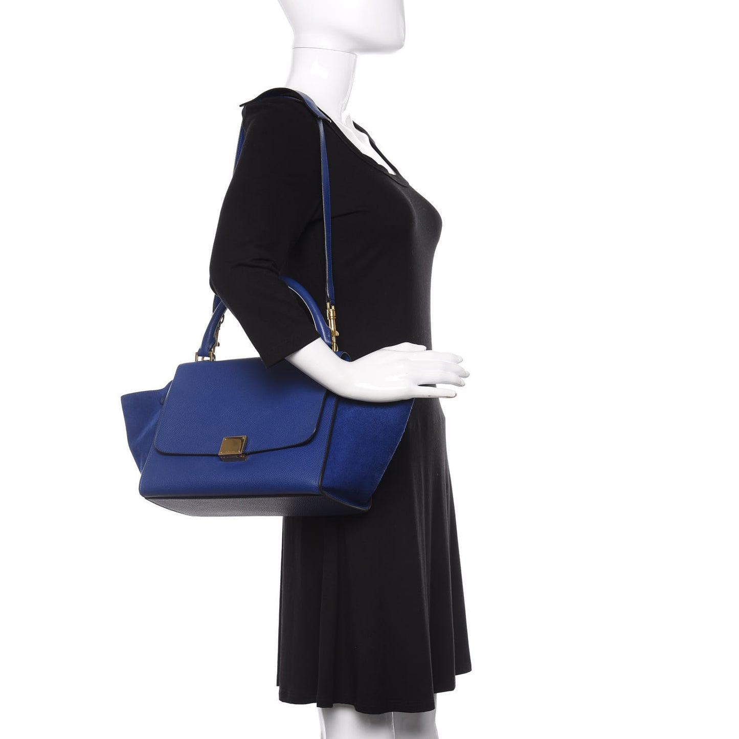 Drummed Calfskin Suede Small Trapeze Indigo