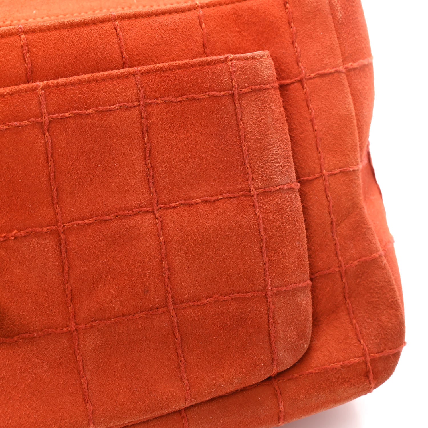 Chanel Suede Square Double Stitch Flap Orange 14 of 17