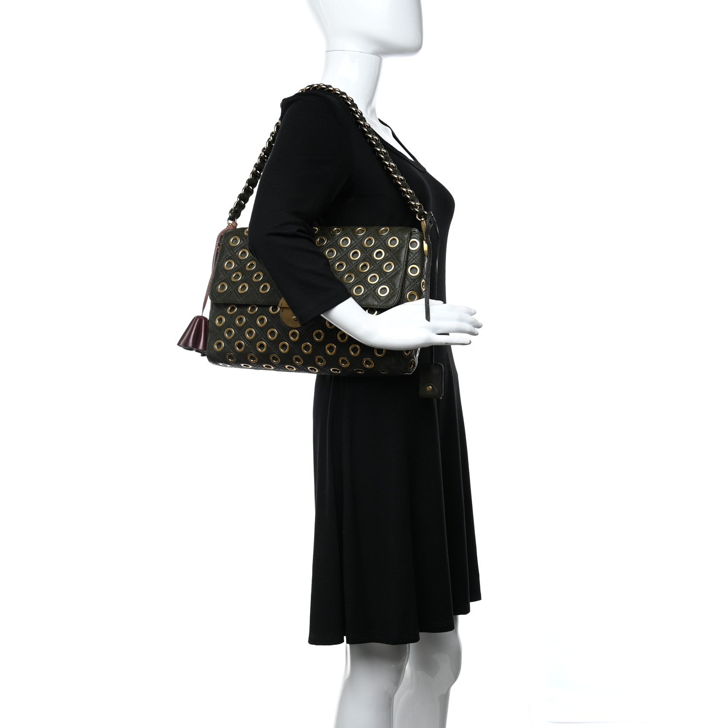 Marc Jacobs Goatskin Quilted Grommet Gotham Eyelet Shoulder Bag Bottle Green 2 of 9