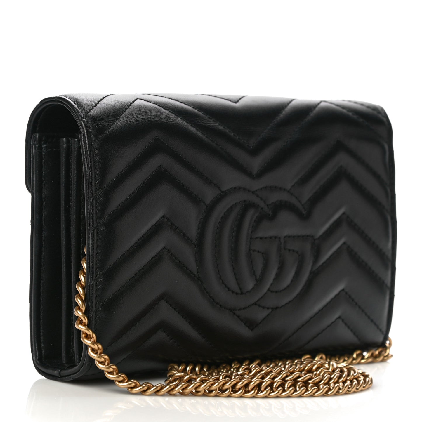Calfskin Matelasse GG Marmont Chain Wallet Black