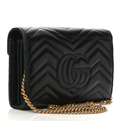 Gucci Calfskin Matelasse GG Marmont Chain Wallet Black 3 of 11