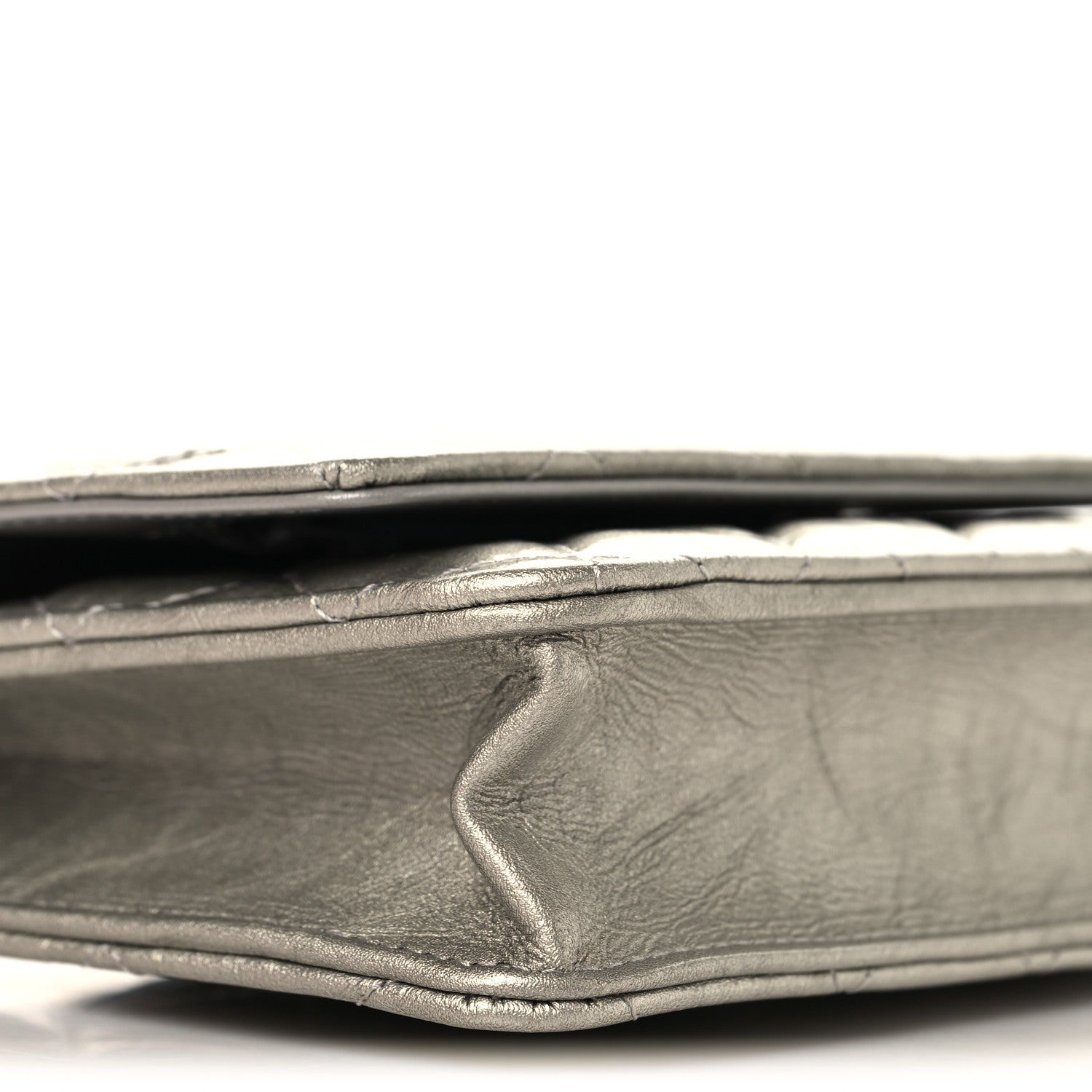 Chanel Metallic Crumpled Calfskin Quilted Flap Charm Wallet On Chain WOC Silver 10 of 12
