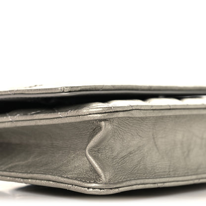 Chanel Metallic Crumpled Calfskin Quilted Flap Charm Wallet On Chain WOC Silver 10 of 12