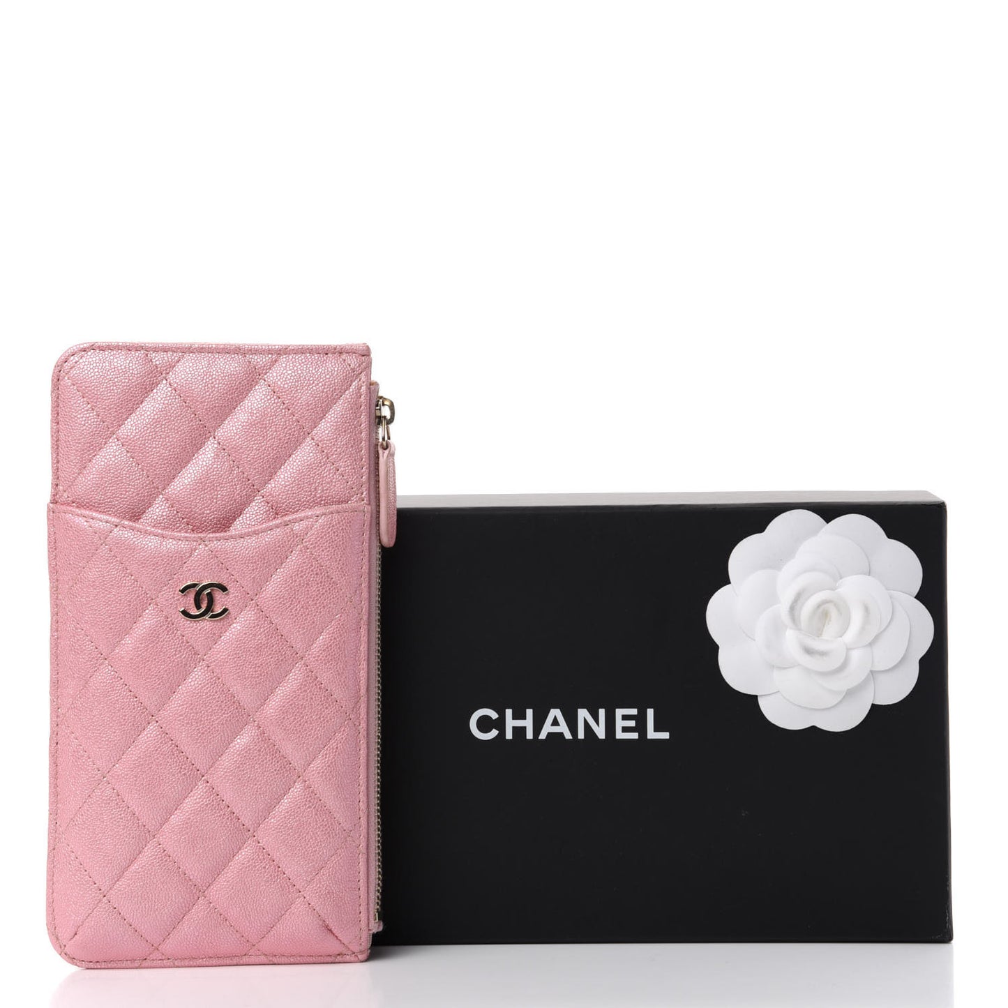 Iridescent Caviar Quilted Classic iPhone Pouch Rose Pink