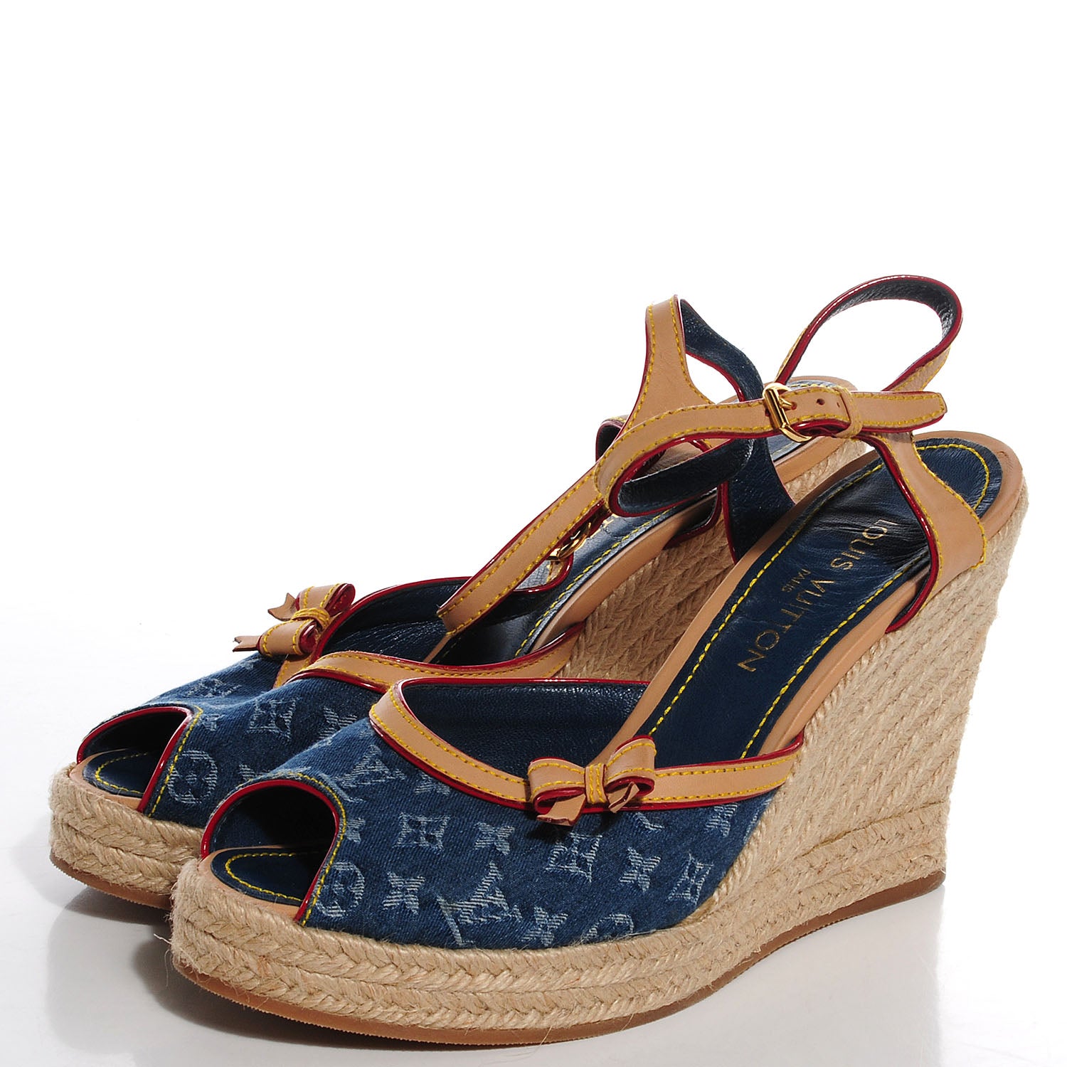 Louis Vuitton Monogram Denim Bow Espadrille Wedges 40 3 of 7