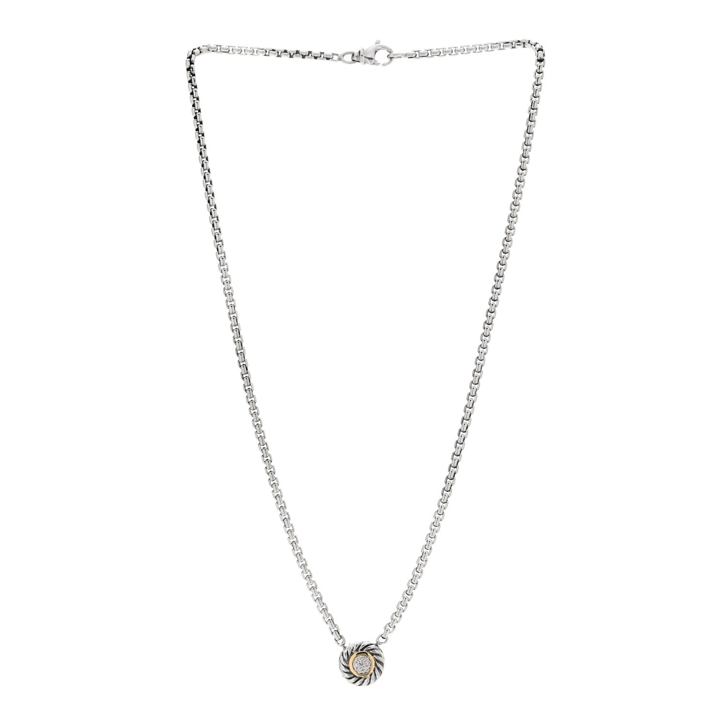 Sterling Silver 18K Yellow Gold Diamond 12mm Pave Cookie Necklace