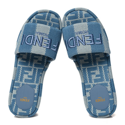 Fendi Denim Jacquard Womens FF Sunshine Flatform Slide Sandals 39 Light Blue 2 of 10