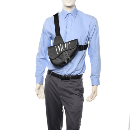Christian Dior Grained Calfskin Logo Saddle Messenger Bag Black 2 of 11