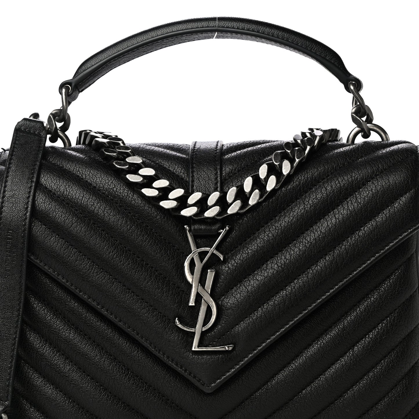 Sheepskin Matelasse Chevron Monogram Medium College Bag Black
