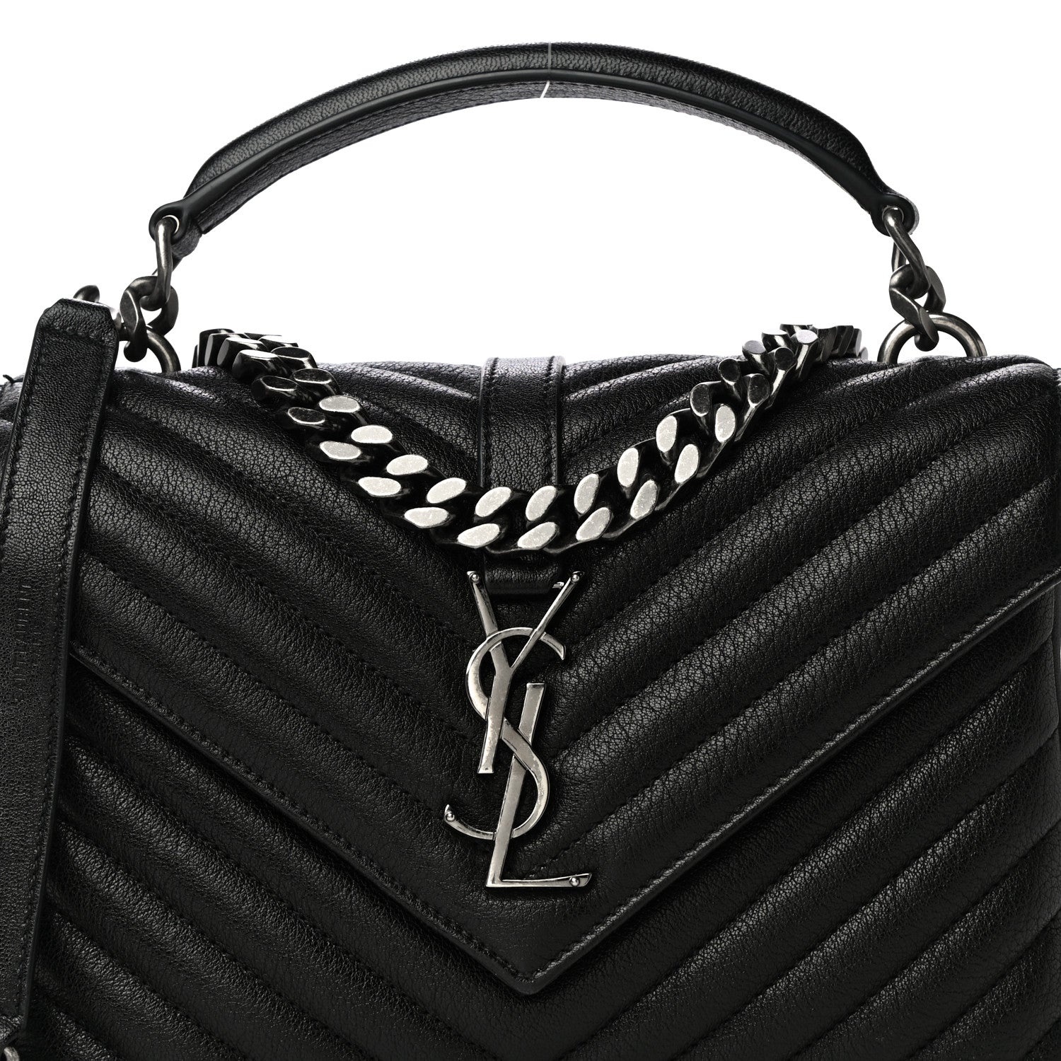 Saint Laurent Sheepskin Matelasse Chevron Monogram Medium College Bag Black 9 of 13