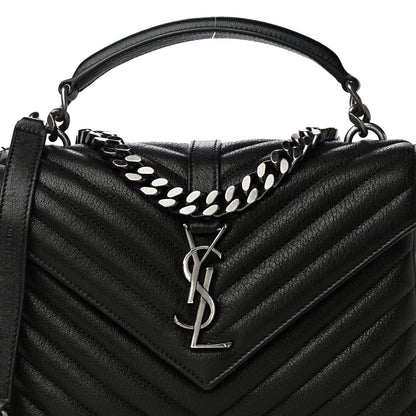 Saint Laurent Sheepskin Matelasse Chevron Monogram Medium College Bag Black 9 of 13