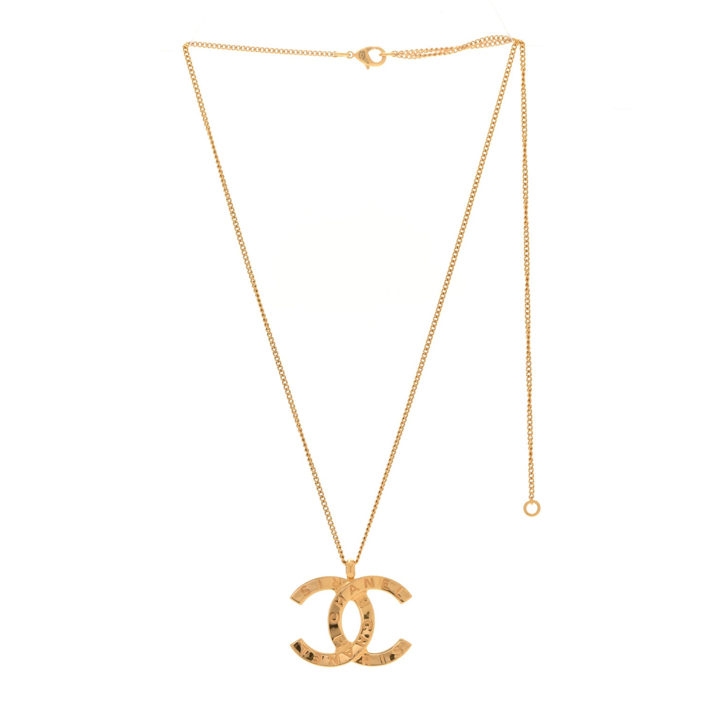Metal CC Paris Button Necklace Gold